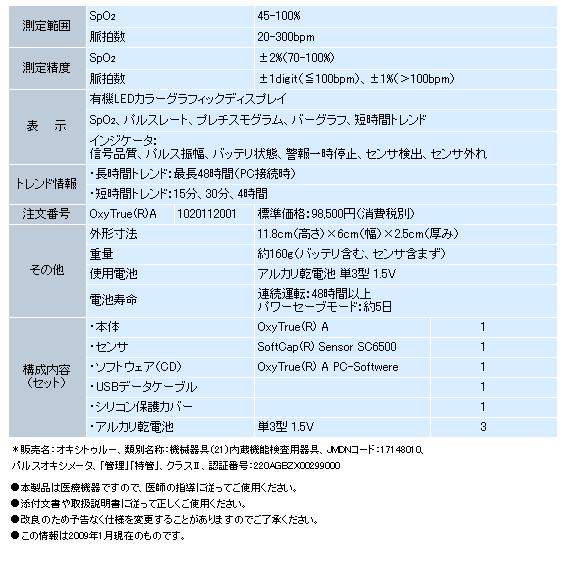 【新生児対応】パルスオキシメーター　OxyTrueA(オキシトゥルーＡ）【電源ONから７秒で測定】